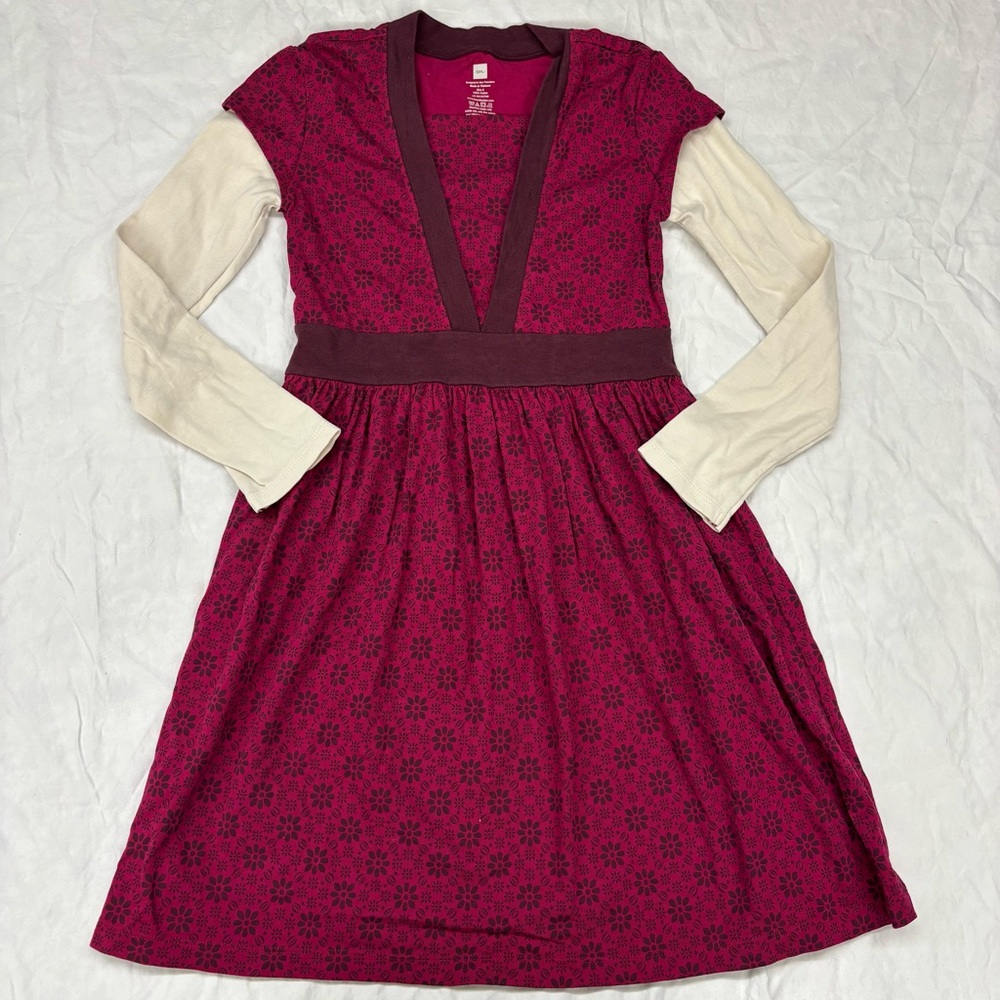 Tea Collection Red Floral‎ Long Sleeve Dress Size 8 VGUC